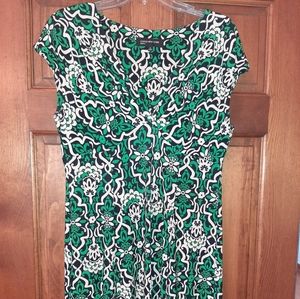 V Neck Jones New York green and cream dress